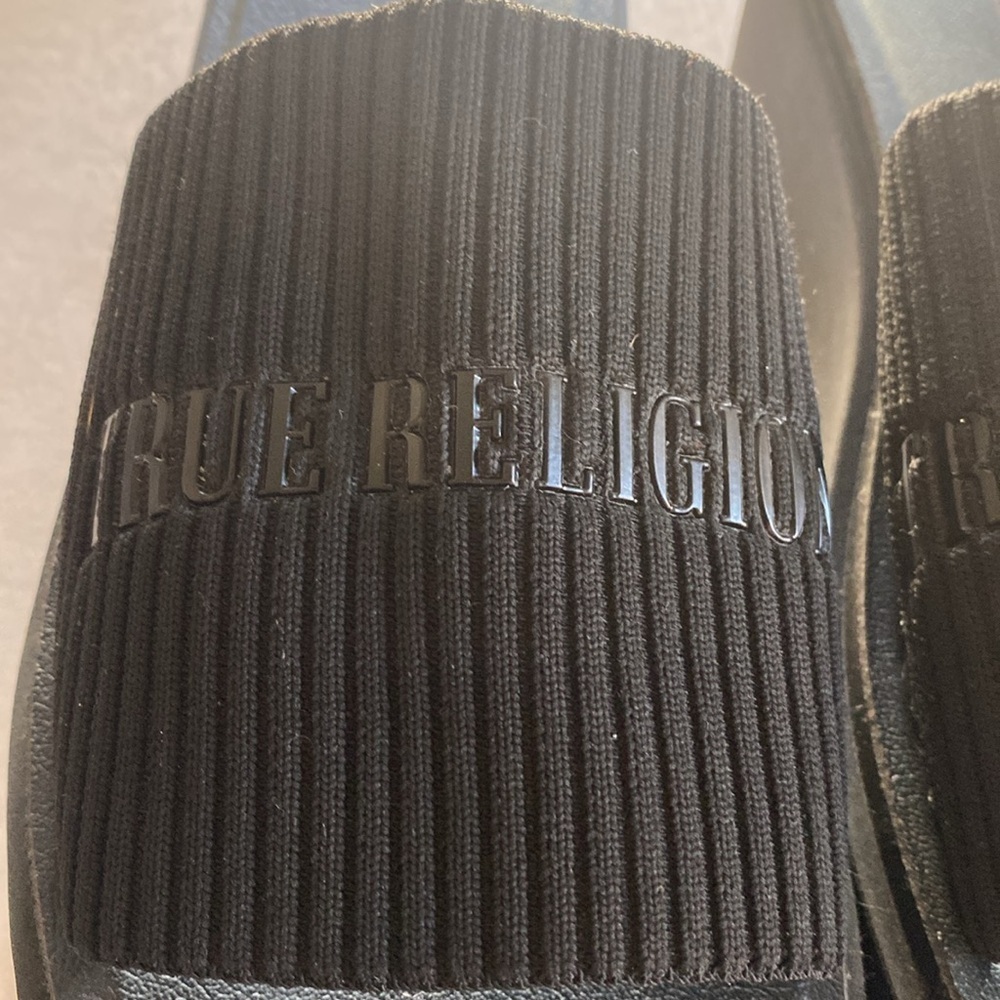 True Religion Black Jann Platform Slide Sandals Size 8.5 - Picture 3 of 11